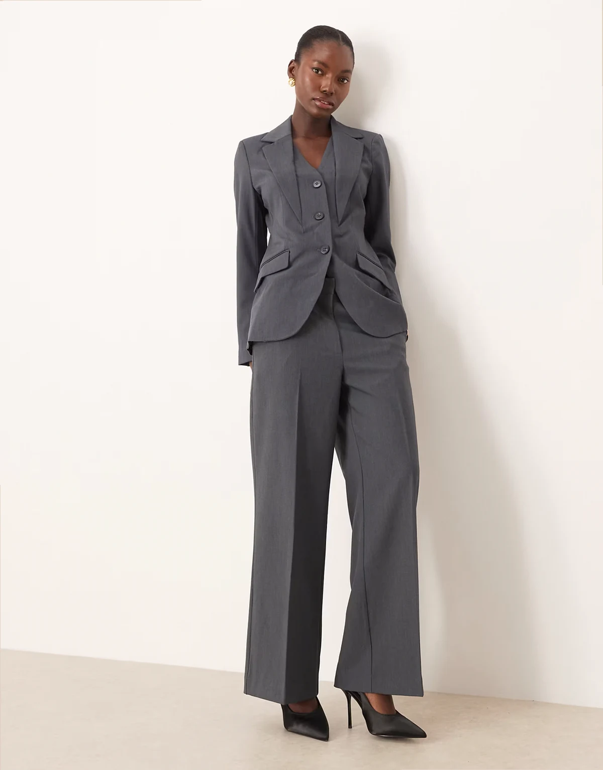 premium wide leg tailored pants in dark heather gray - part of a set