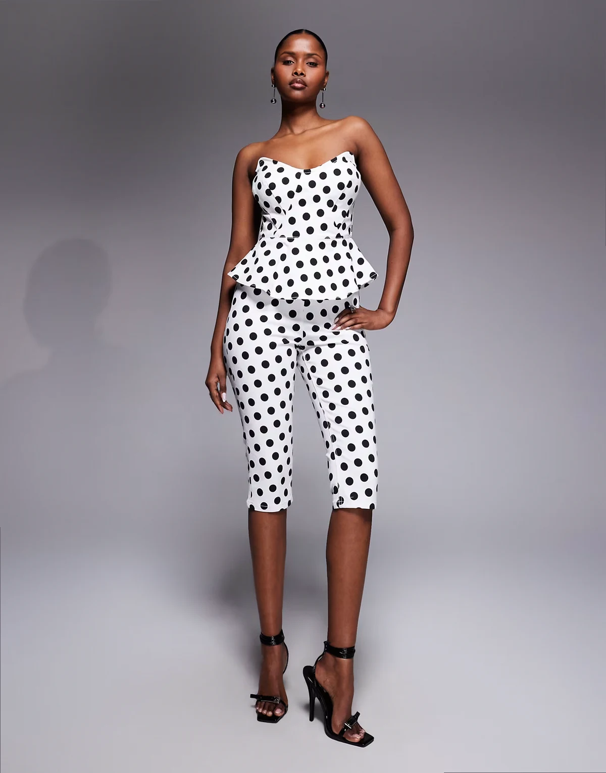 Ronnie high waisted tailored capri pants in white polka dots - part of a set