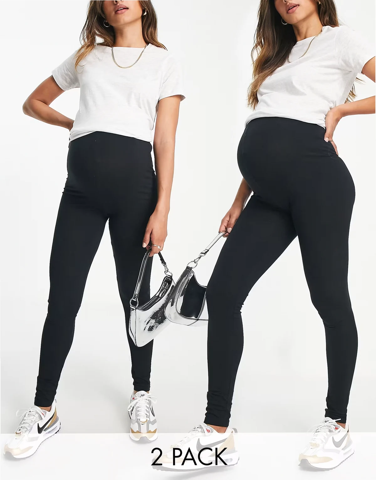 Maternity – 2er-Pack Leggings aus Baumwolle in Schwarz - BLACK