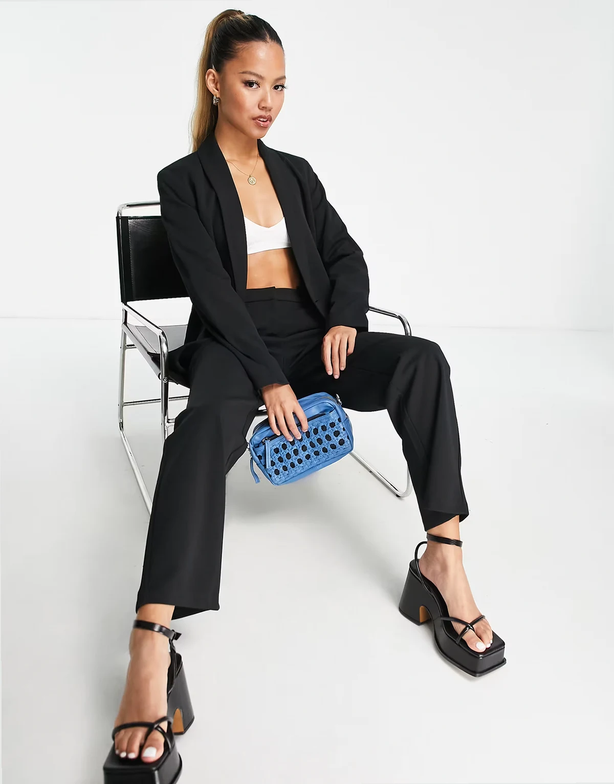 tailored cigarette pants in black - part of a set
