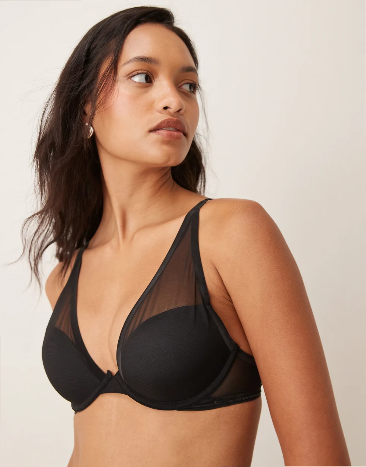 Shapewear mesh push up plunge bra in black