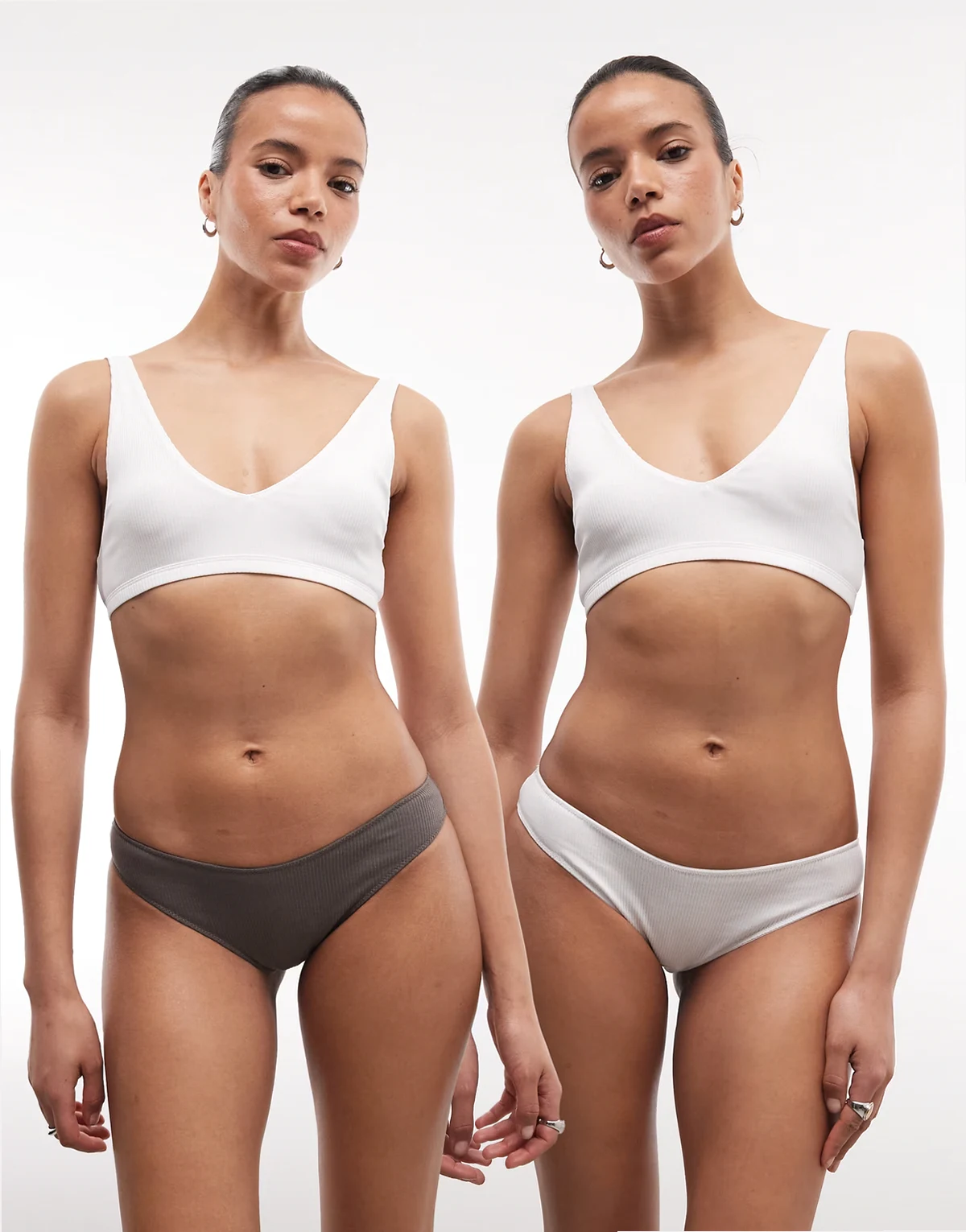 2-pack mix and match clean ribbed brazilian briefs in white and dark mole