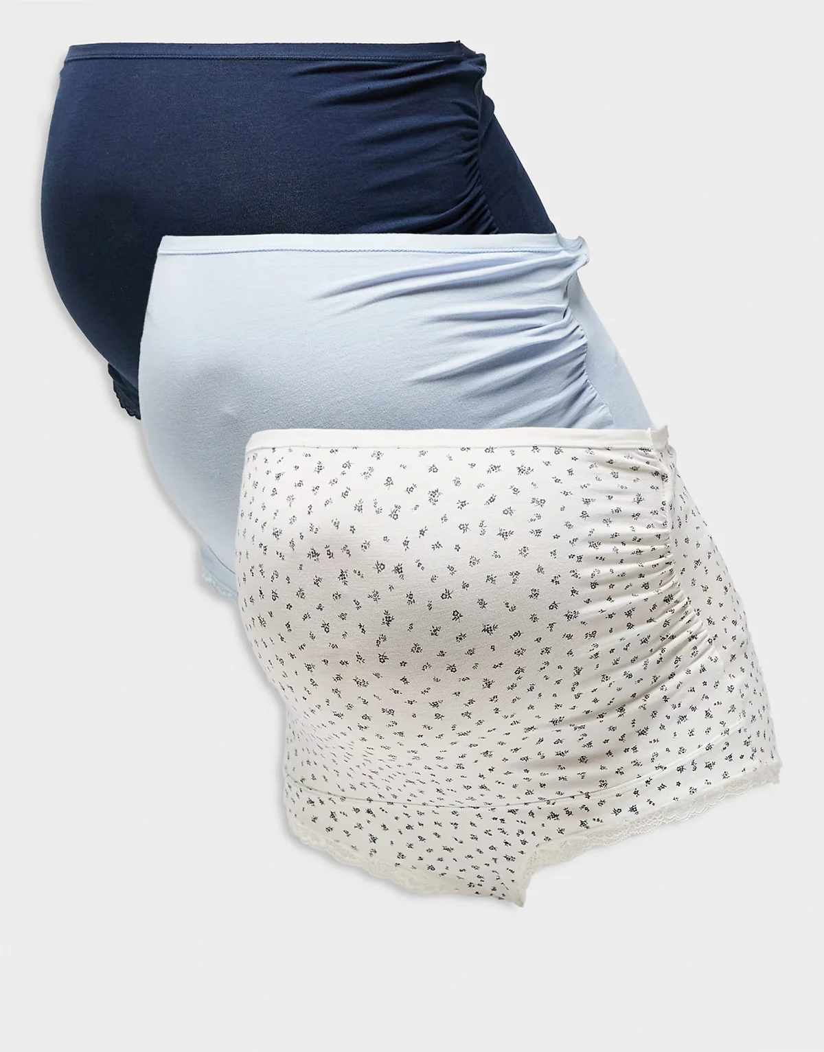 Maternity 3 pack pointelle print brazilian briefs in white and blue