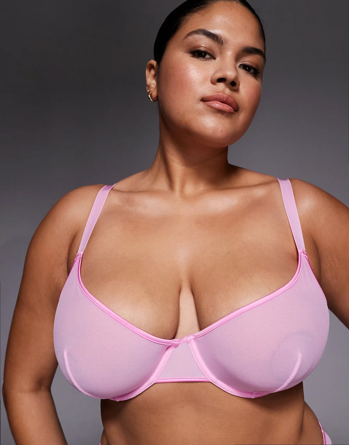 ASOS DESIGN Curve Lennox mesh underwire bra with satin binding in baby pink