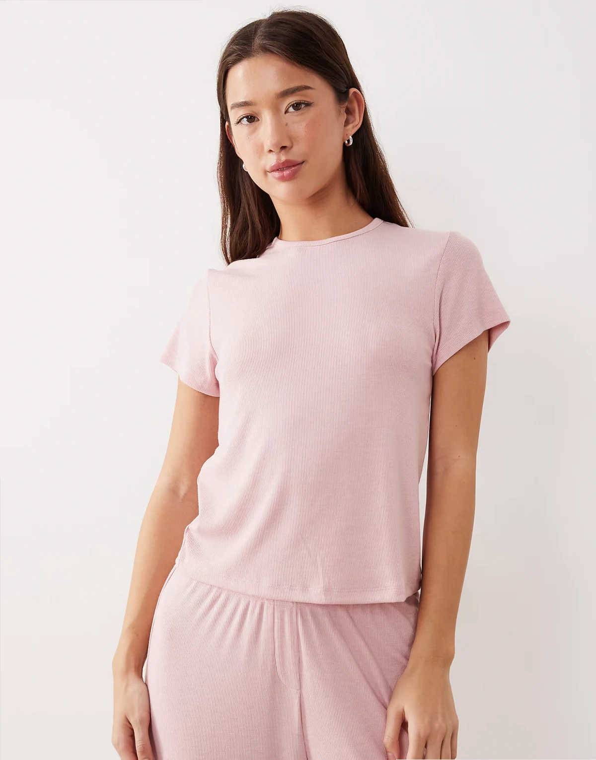 mix & match soft rib knit pajama t-shirt in light pink