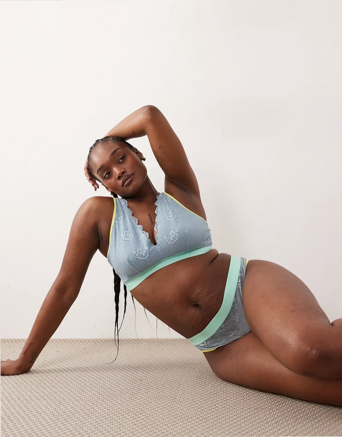 Trilogy lace mid rise briefs in denim blue