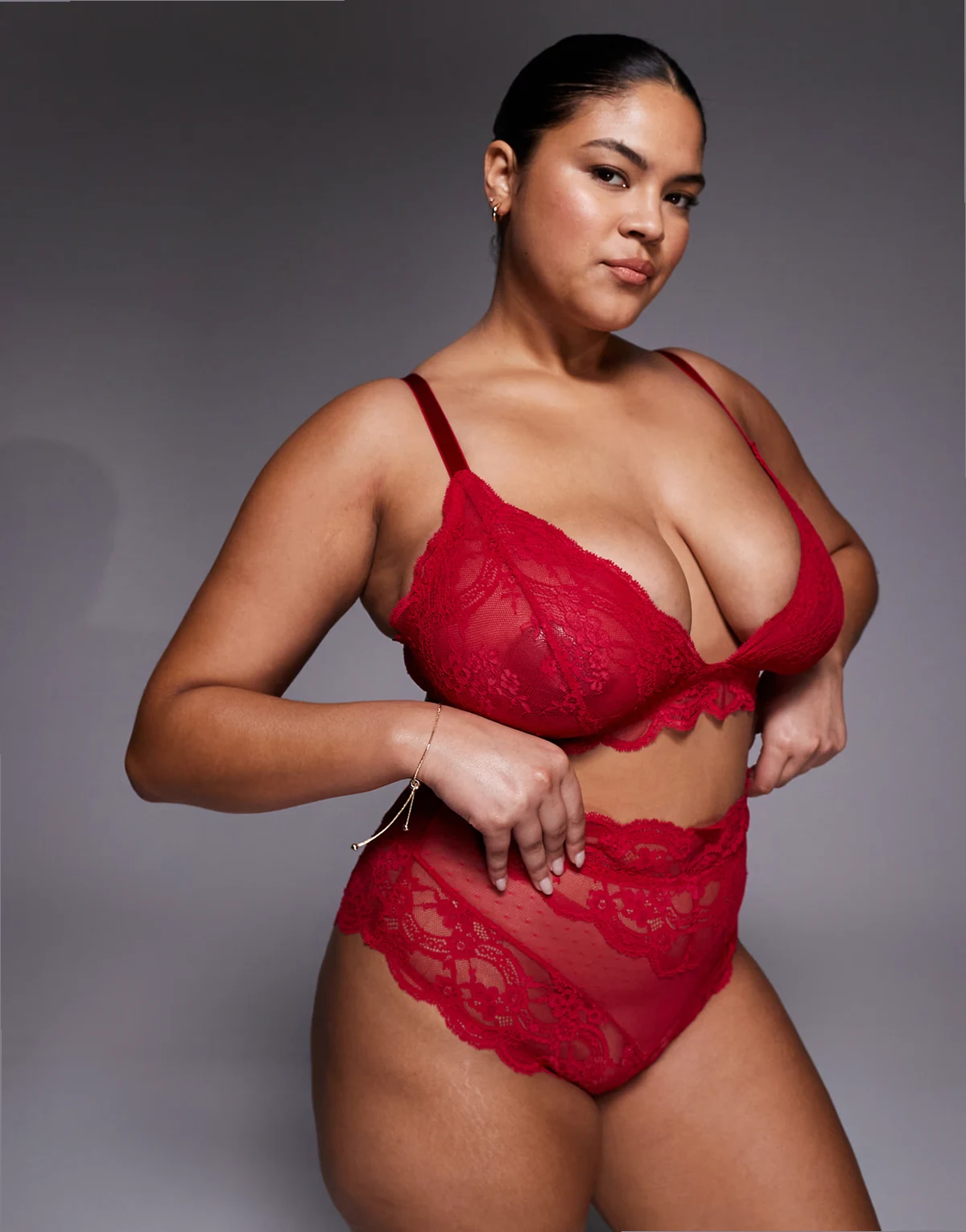 ASOS DESIGN Curve Lola lace longline bralet in cherry red