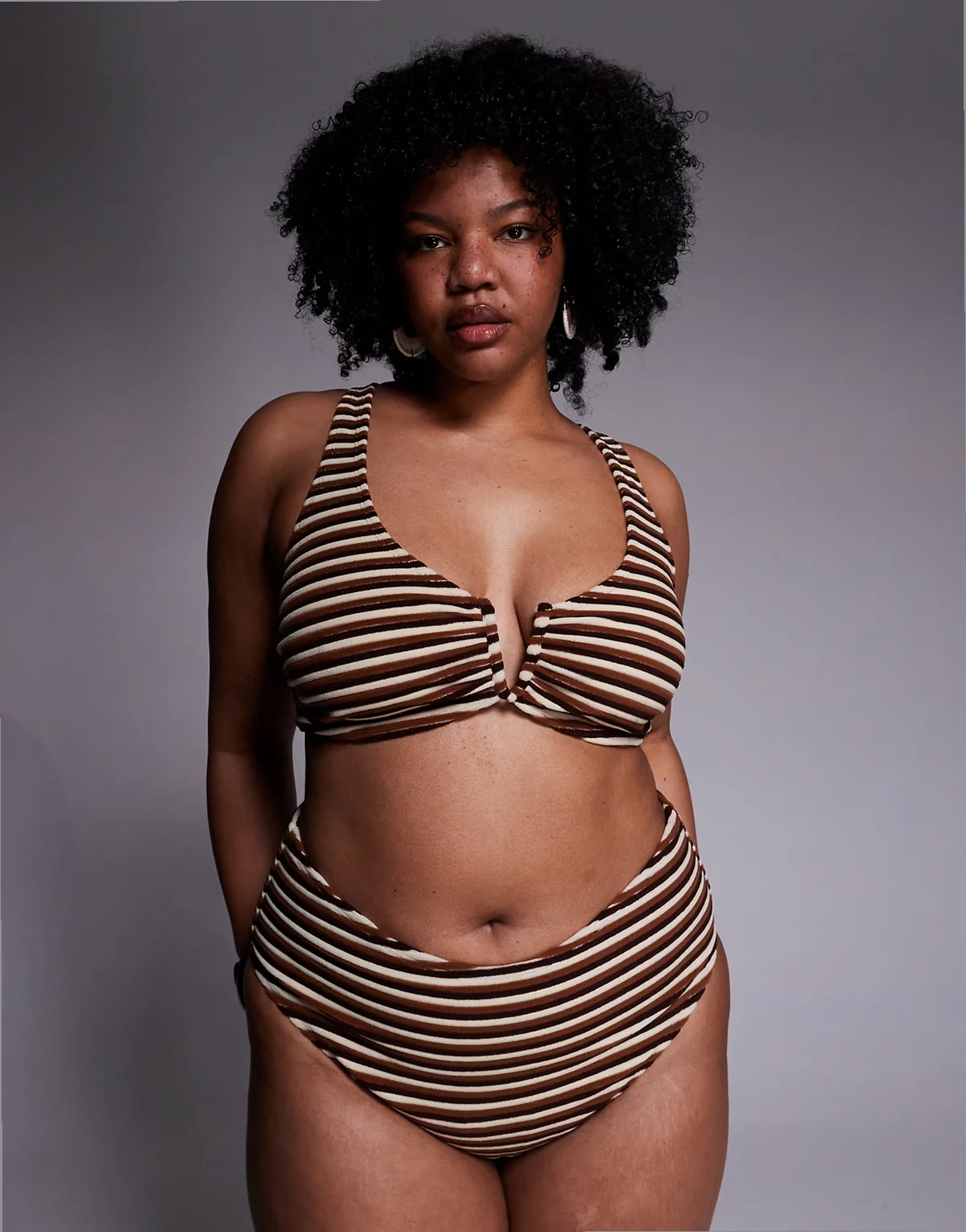 ASOS DESIGN Curve Tori terrycloth Nissi v-wire bikini top in caramel