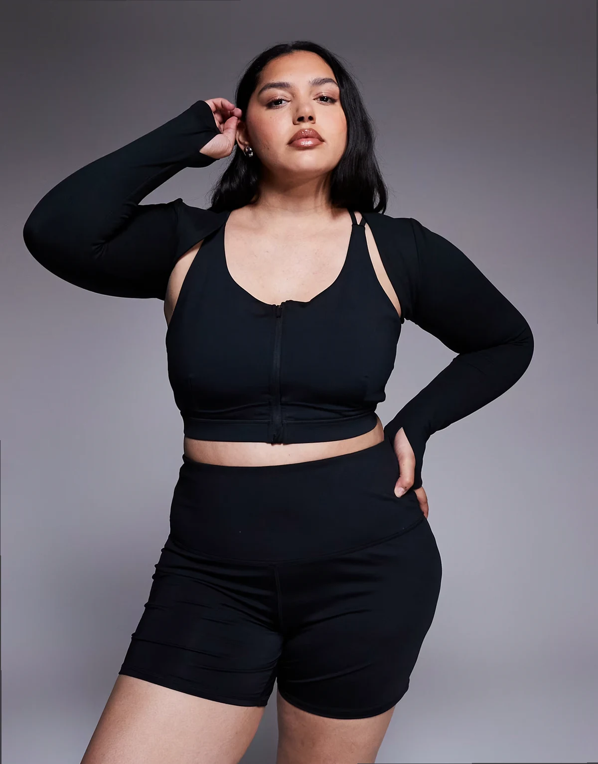 Curve soft touch layering long sleeve shrug in black