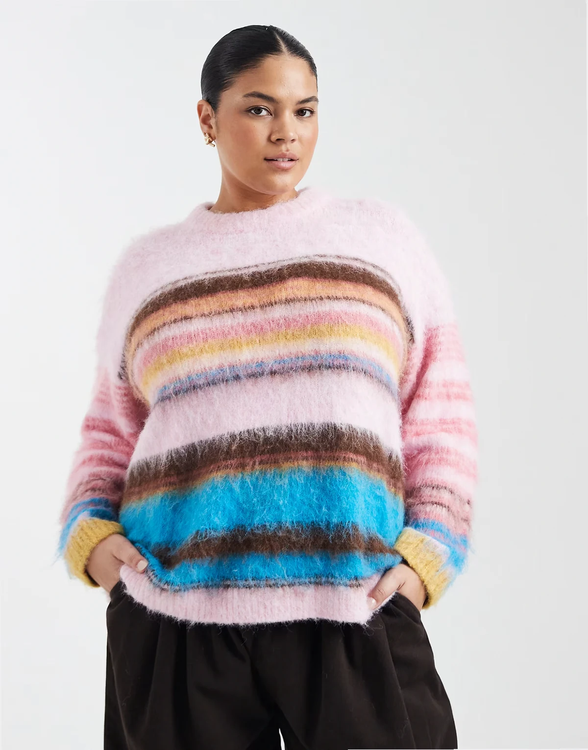 ASOS DESIGN Curve – Różowy szczotkowany sweter oversize w paski