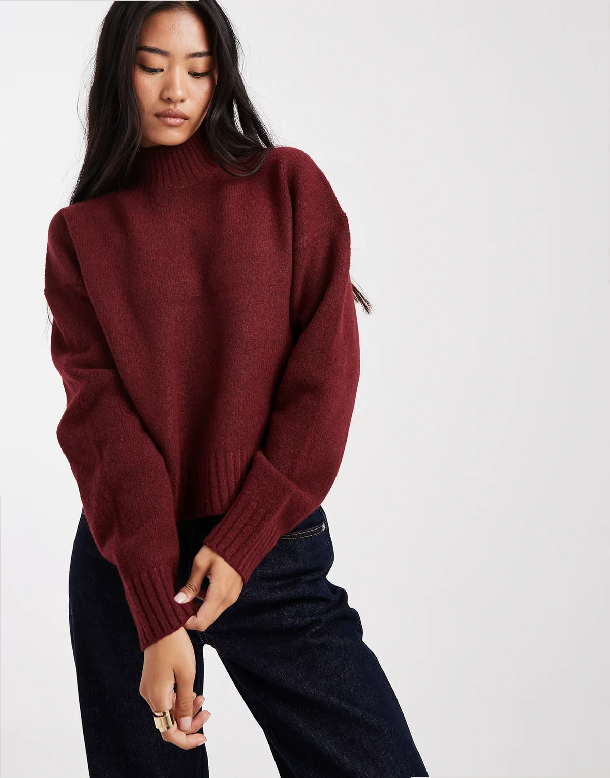 high neck sweater in red