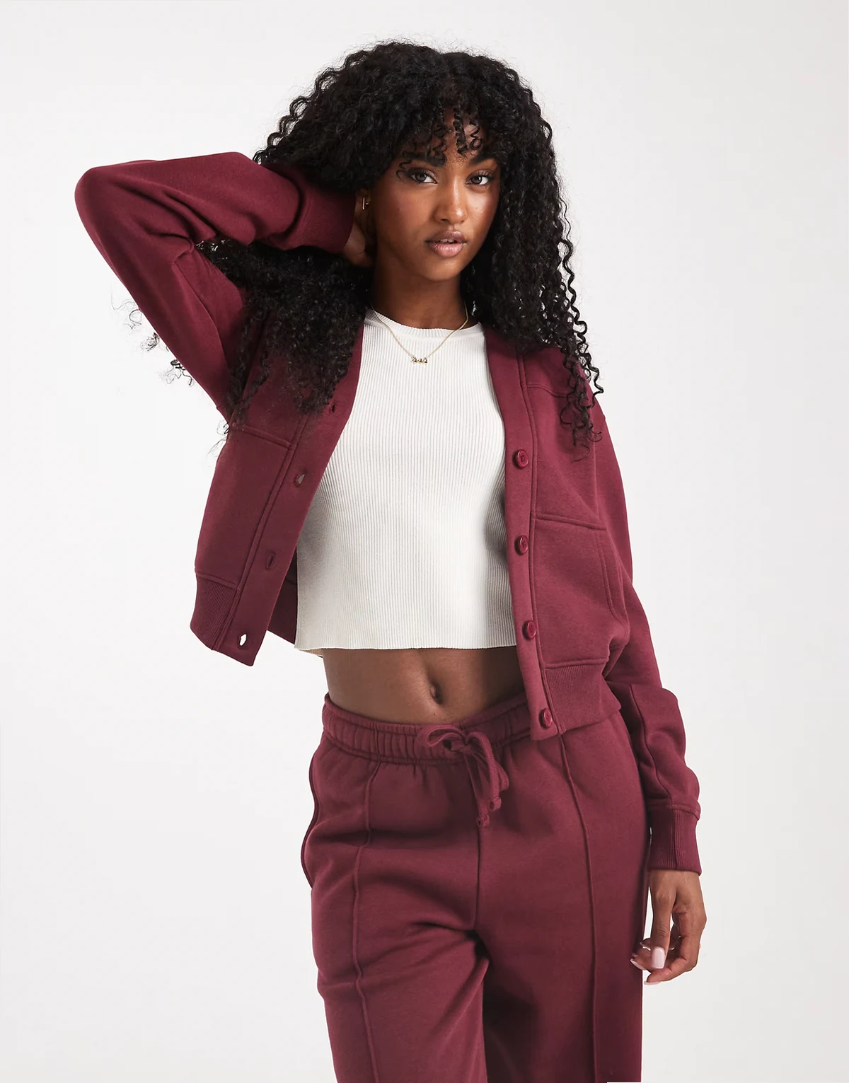 jersey button up cardigan in burgundy - part of a set