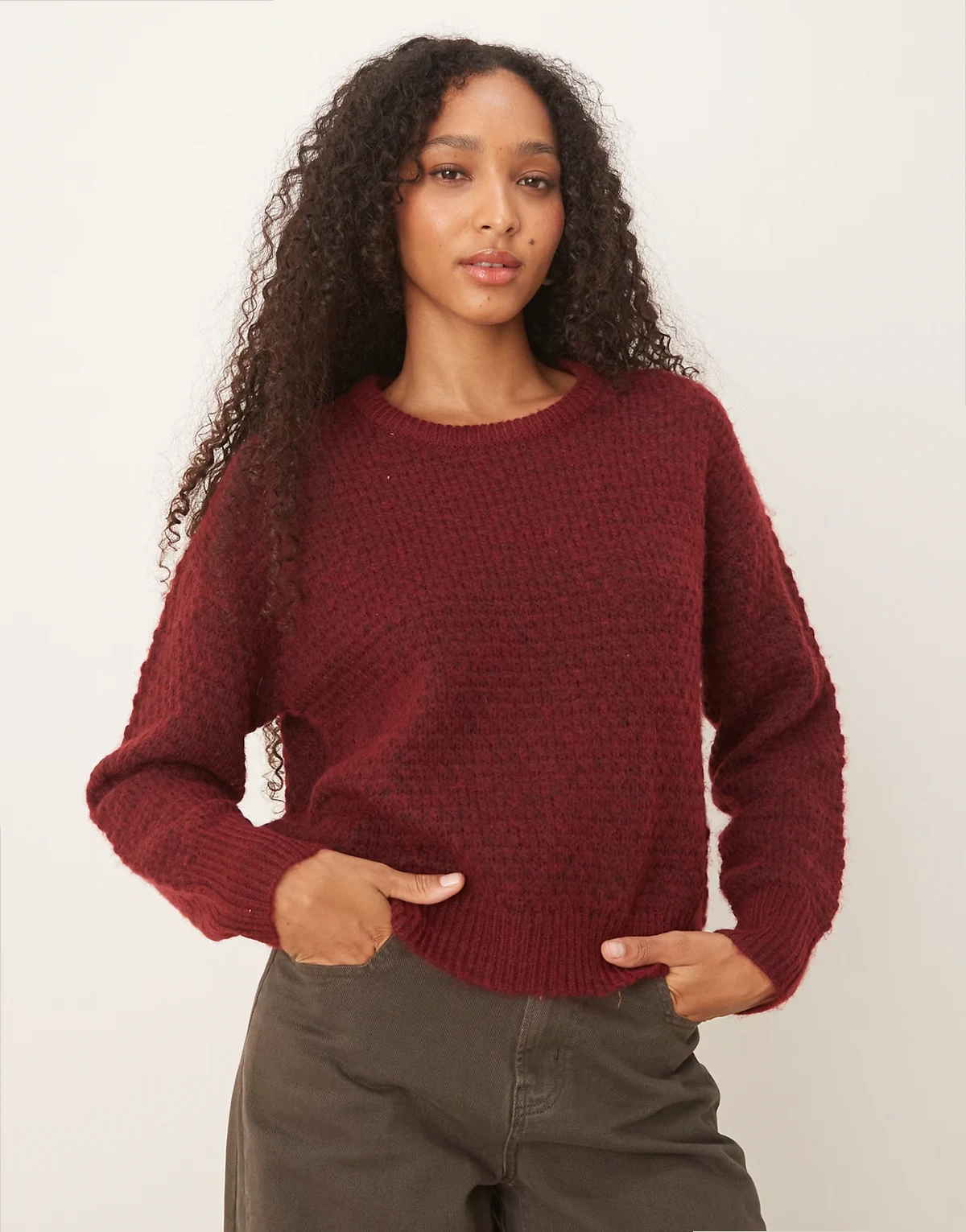 knit sweater in burgundy
