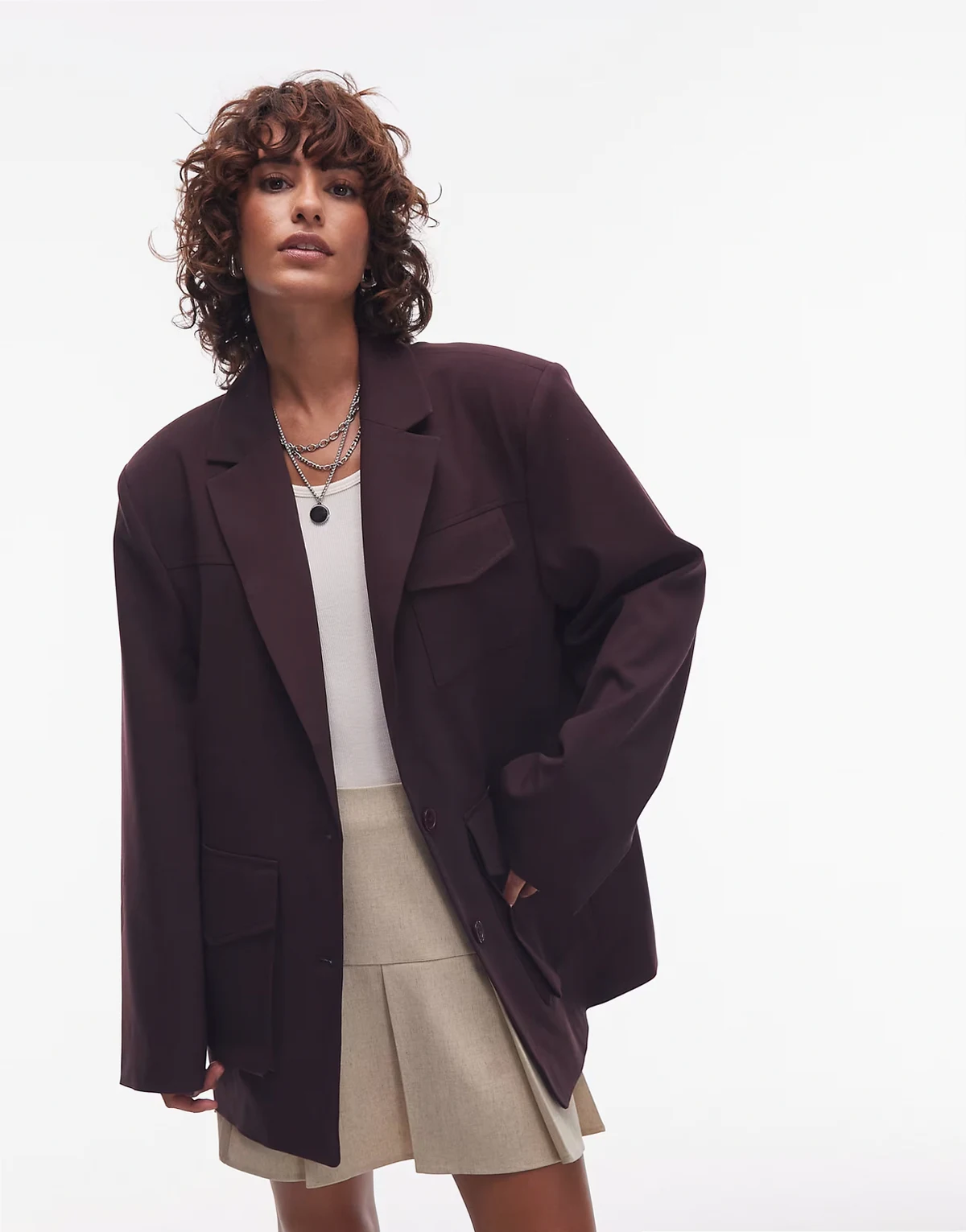 – Oversize-Blazer in Pflaumenlila mit Utility-Tasche