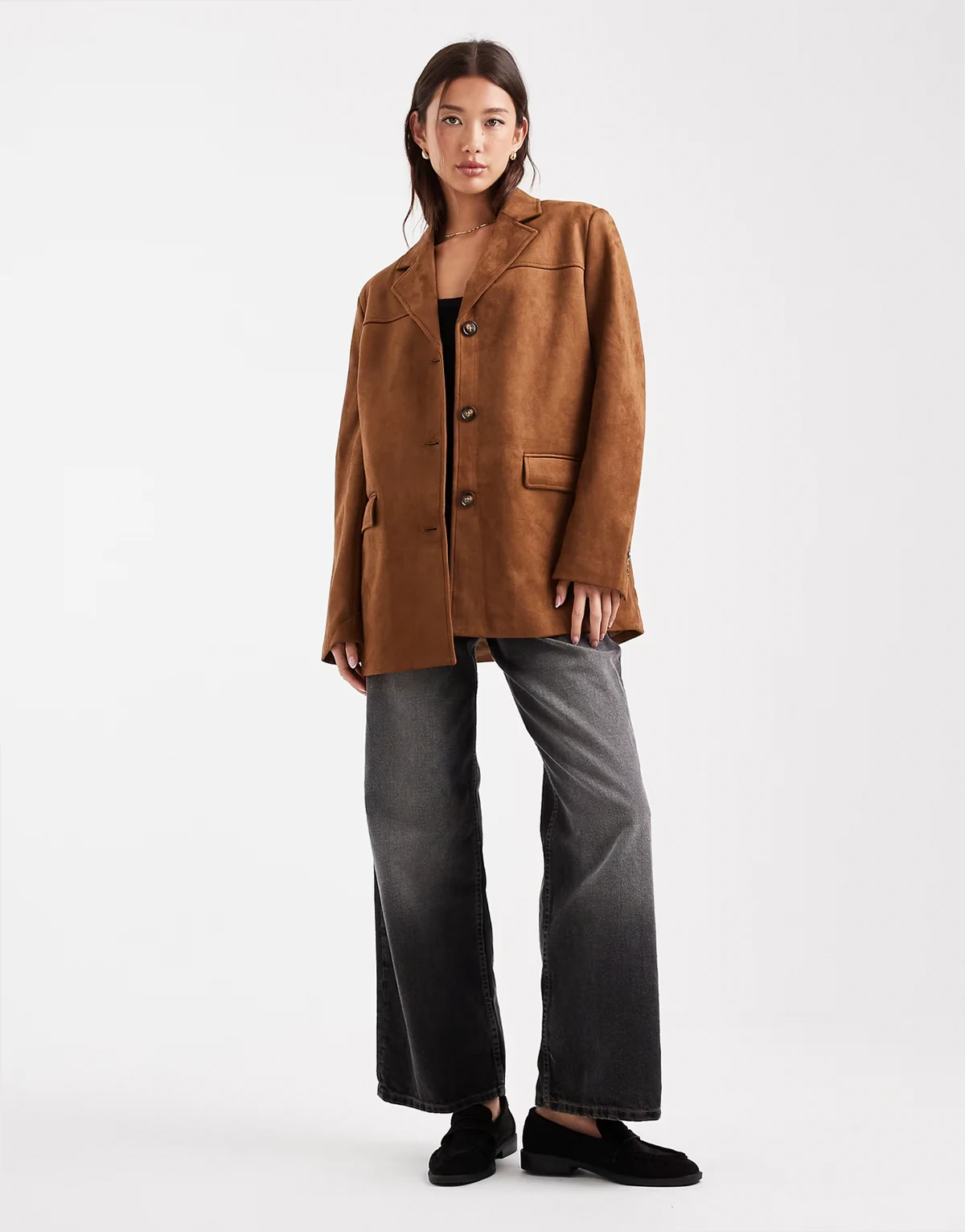 – Oversize-Blazer aus Wildlederimitat in Kamelbraun