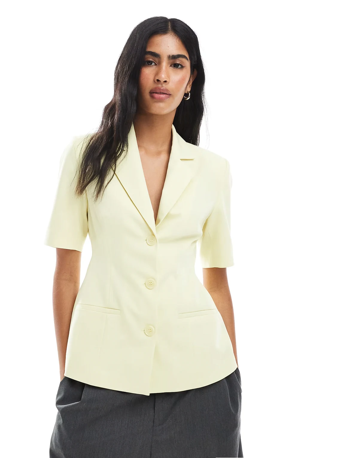 short sleeve cinch blazer in lemon