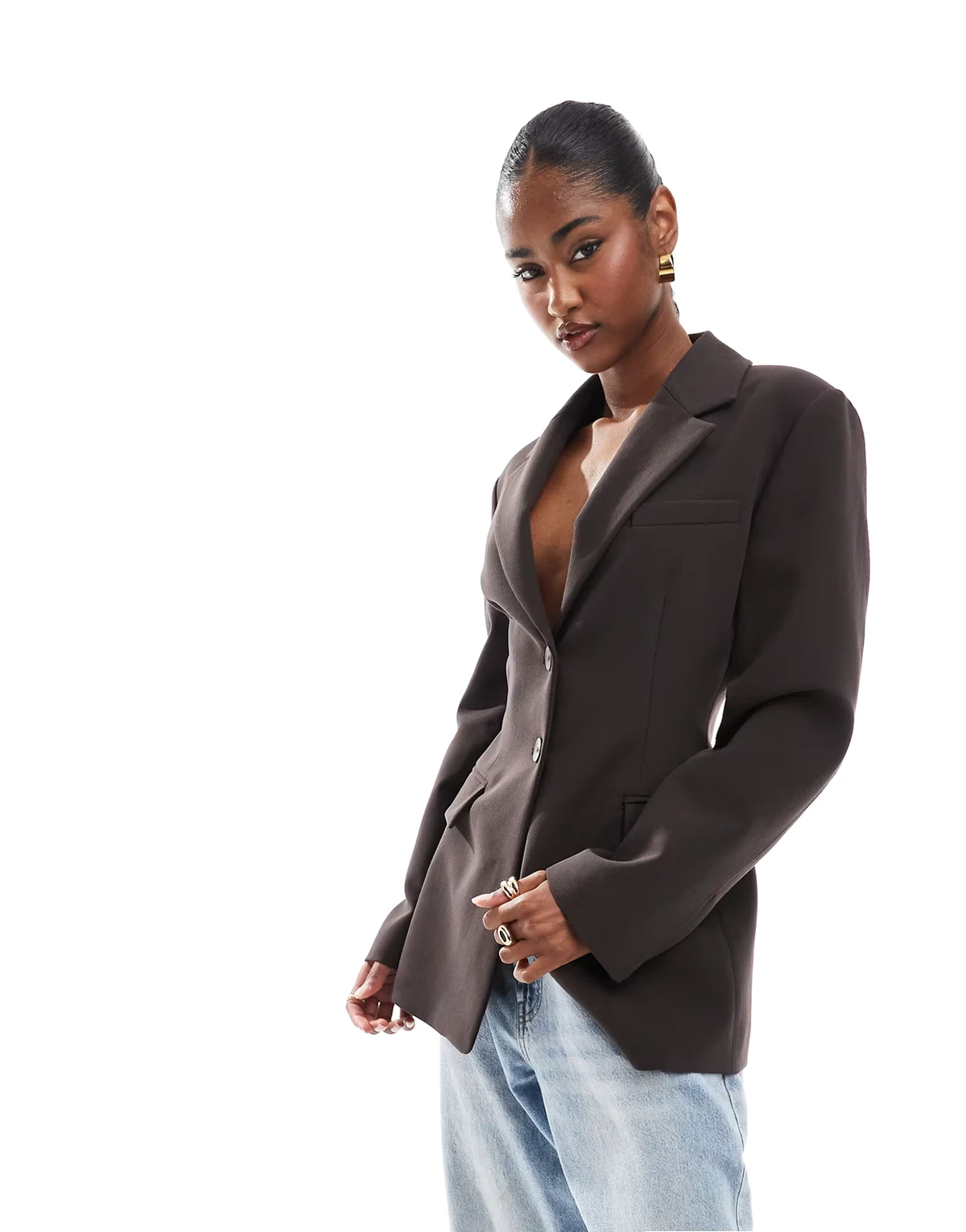 cinch waist blazer in chocolate