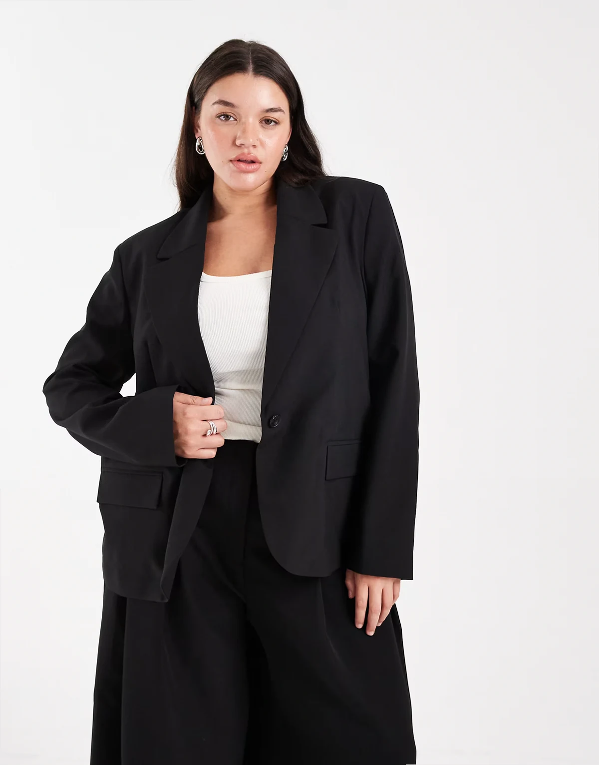 Curve – Eleganter, ungefütterte Relaxed-Fit-Blazer in Schwarz