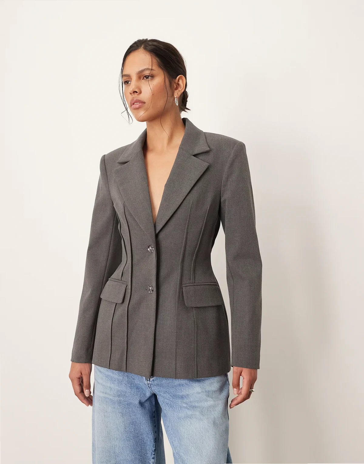premium sculpted blazer in heather gray
