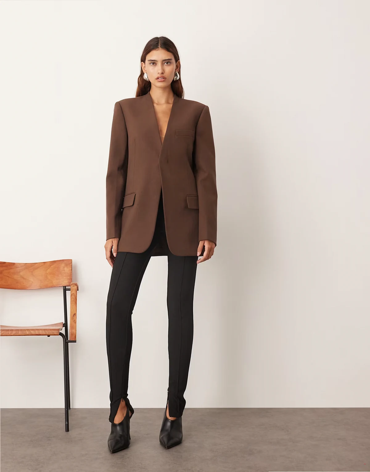ultimate collarless straight blazer in chocolate