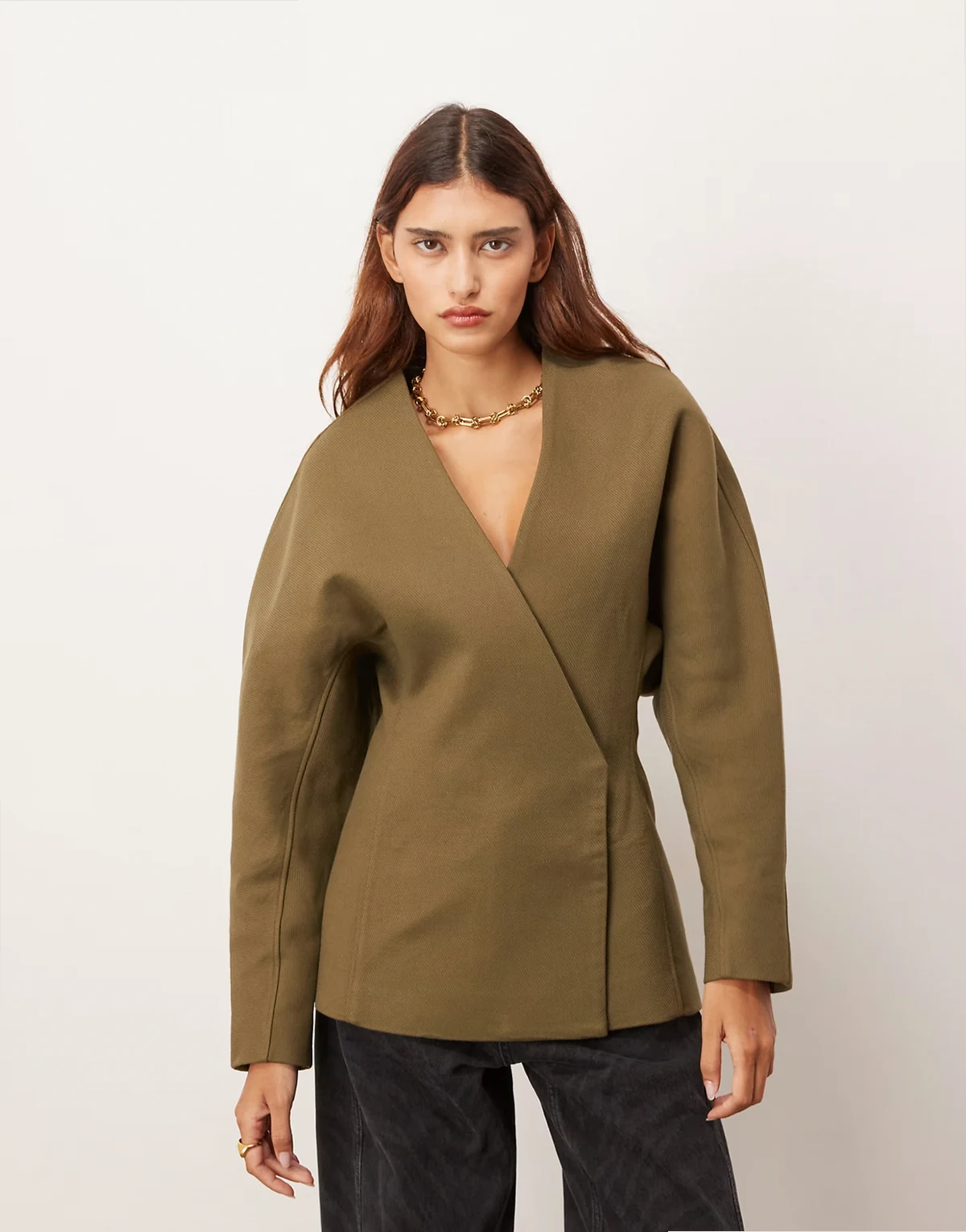 ultimate heavy twill cinched waist sculpted blazer in olive