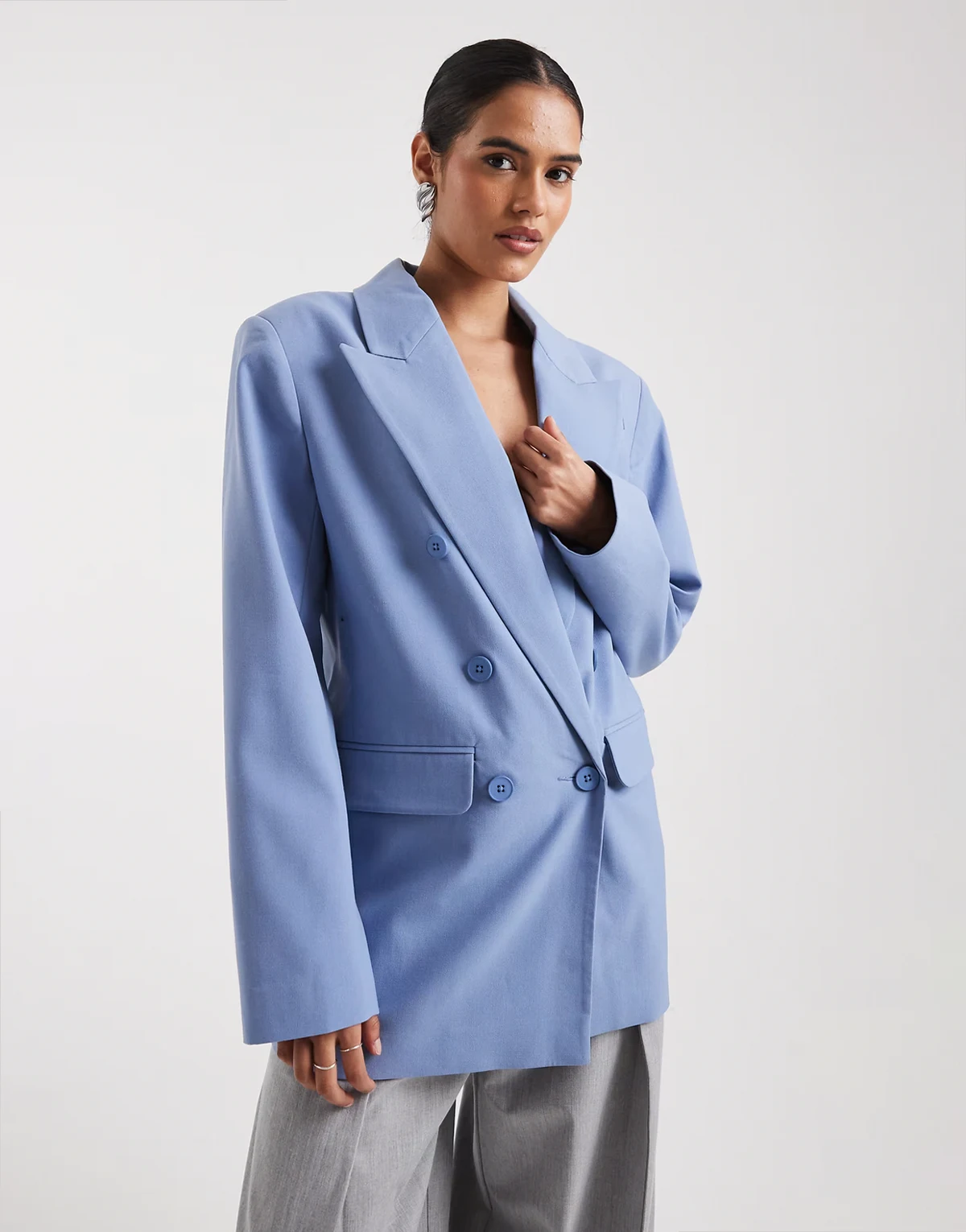 tailored boxy oversized suit blazer in blue