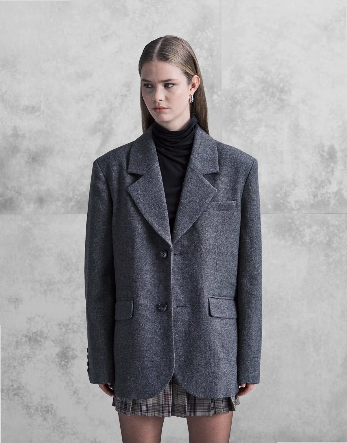 oversized wool look dropped shoulder blazer in charcoal