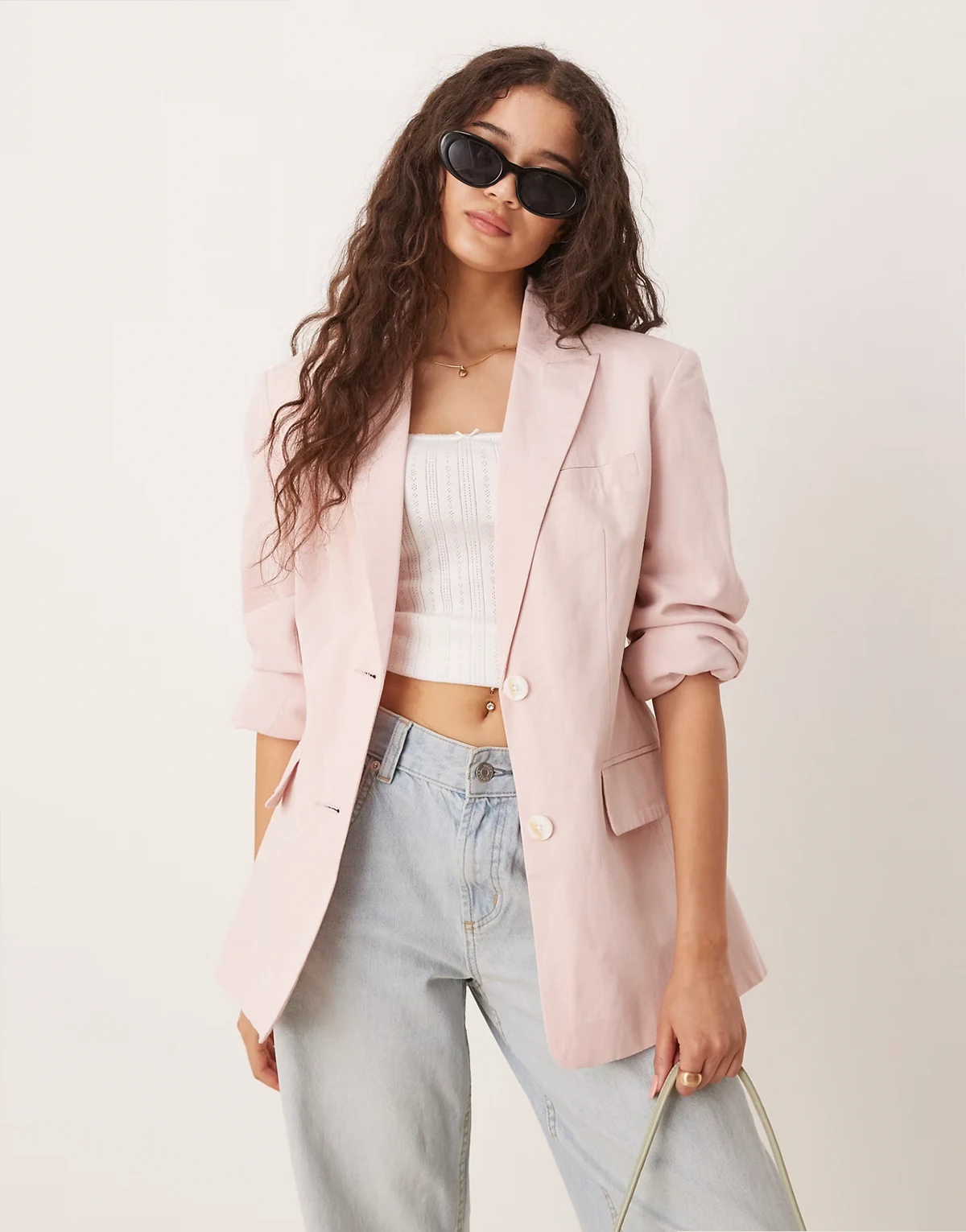 – Leinen-Blazer in Rosa mit geformter Hüftpartie