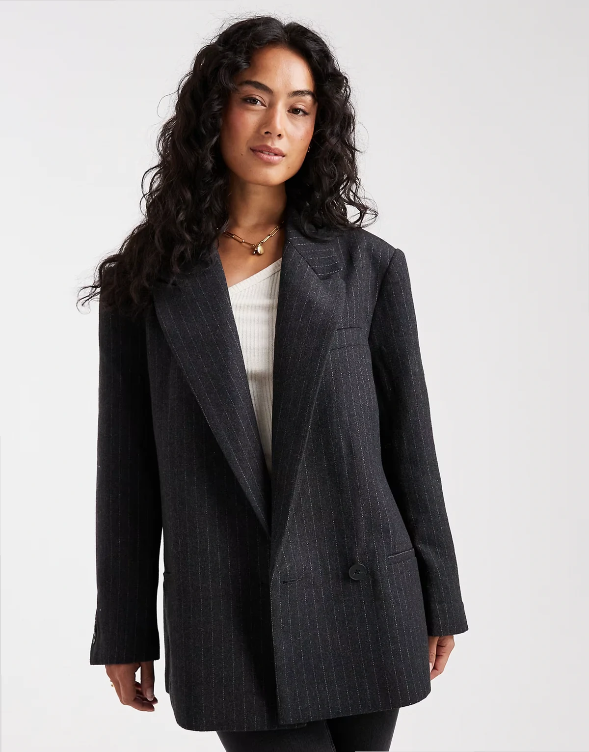– Formeller Blazer aus Wollmix in Anthrazit mit Nadelstreifen