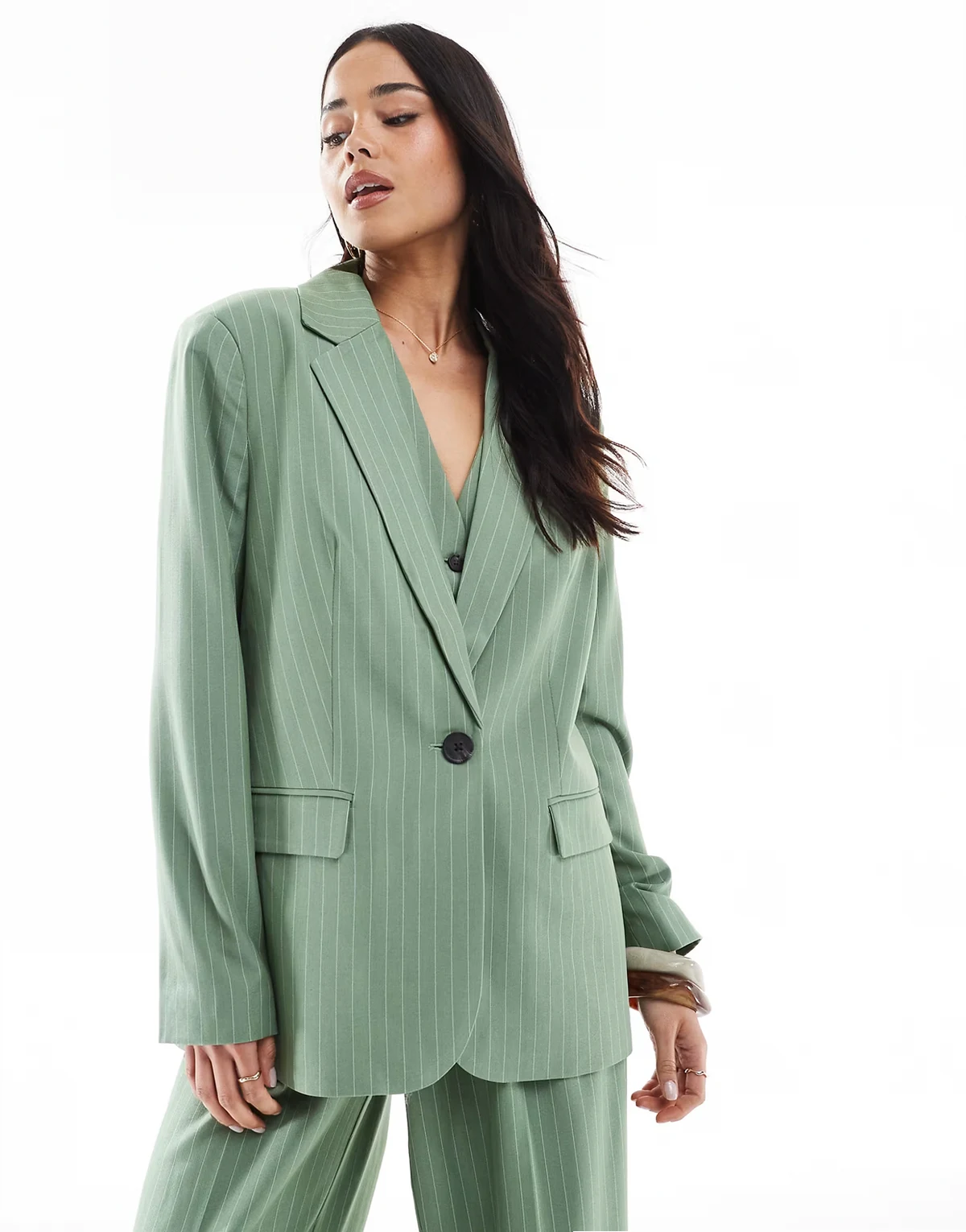 mix and match oversized blazer in green pinstripe - part of a set