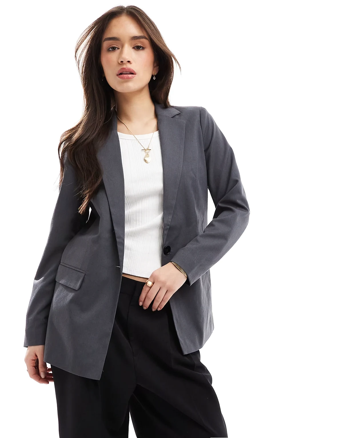 – Eleganter Blazer in Grau mit schmalem Schnitt, Kombiteil