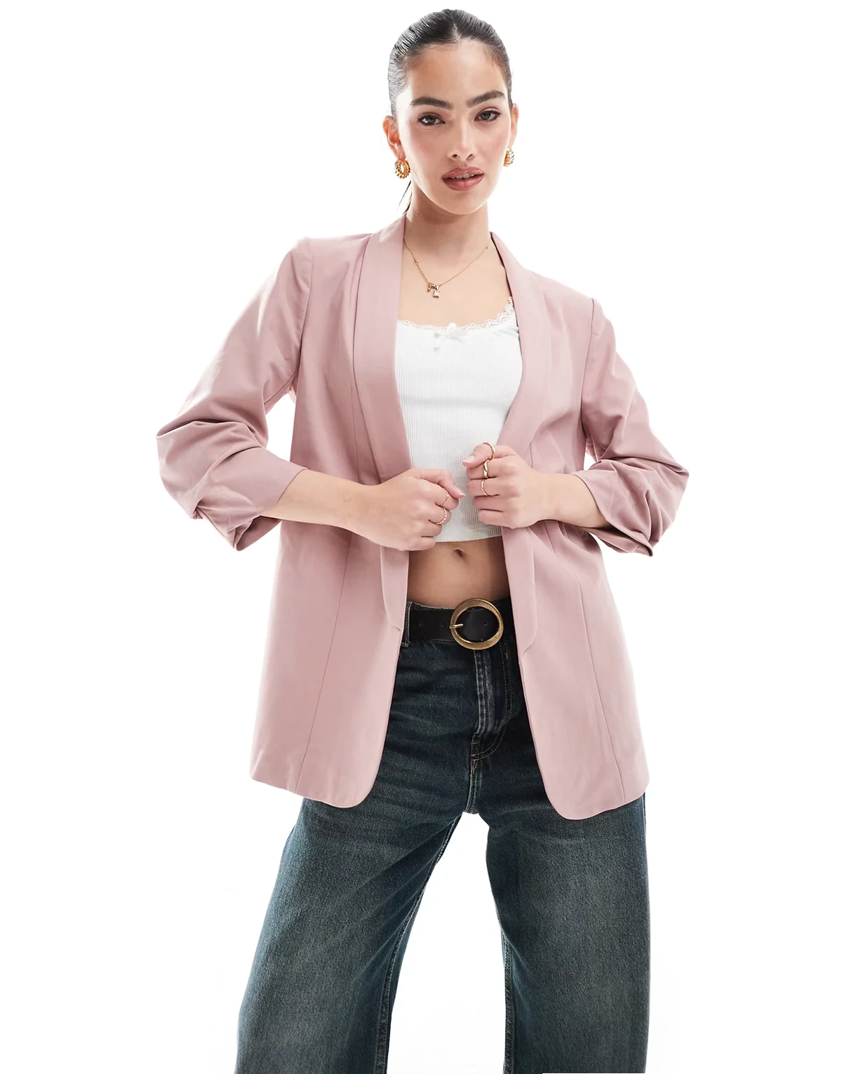 – Blazer mit gerüschten Ärmeln in Woodrose-Rosa