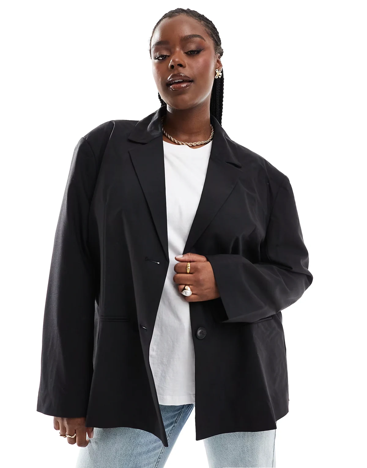 Plus – Lockerer Oversize-Blazer in Schwarz, Kombiteil