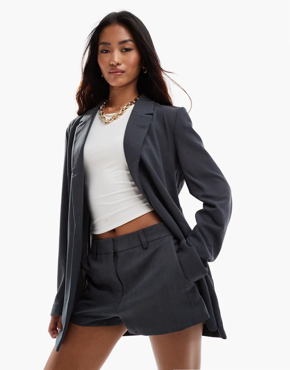 throw on longline jersey blazer in gray