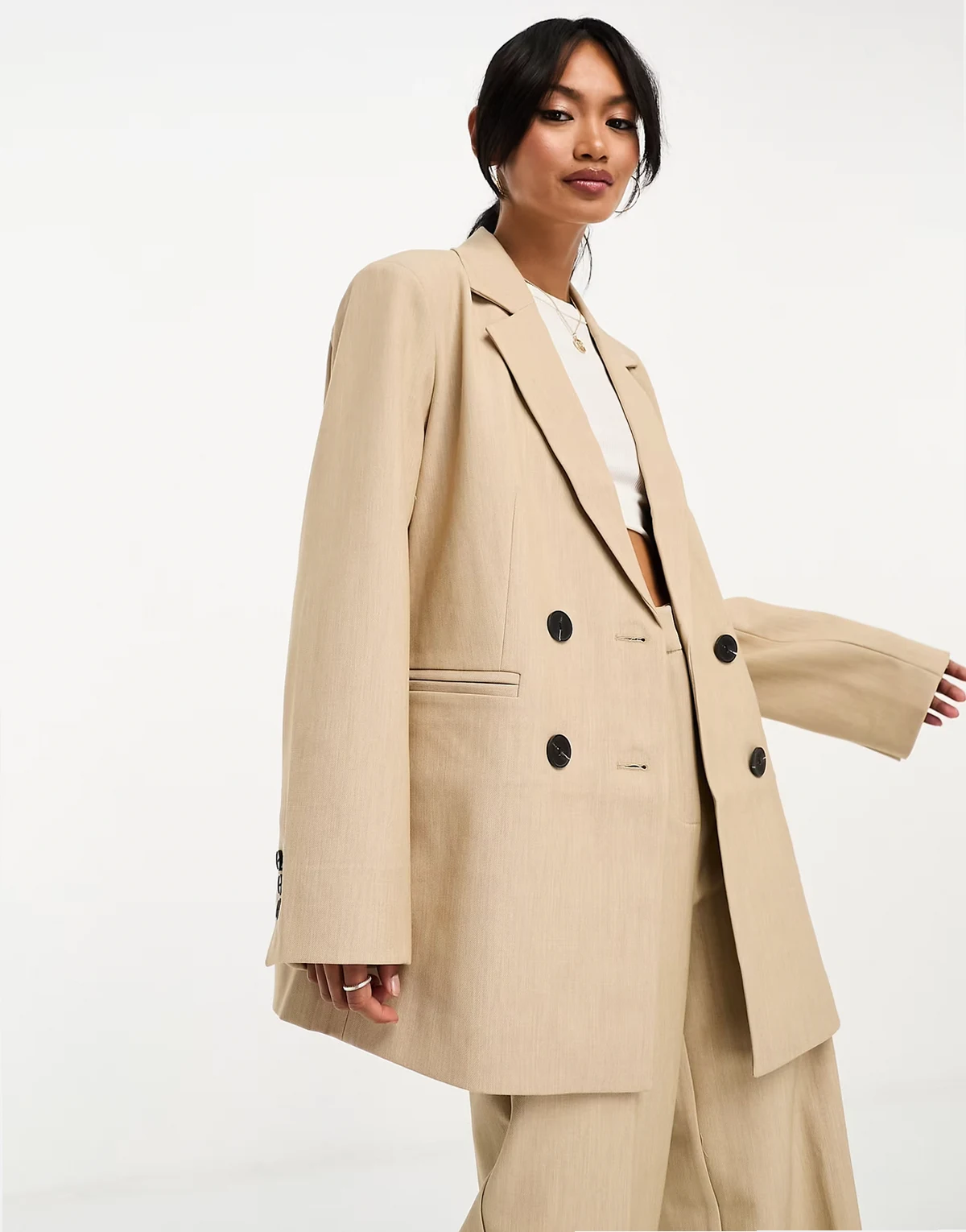 tailored double breasted blazer in camel - part of a set