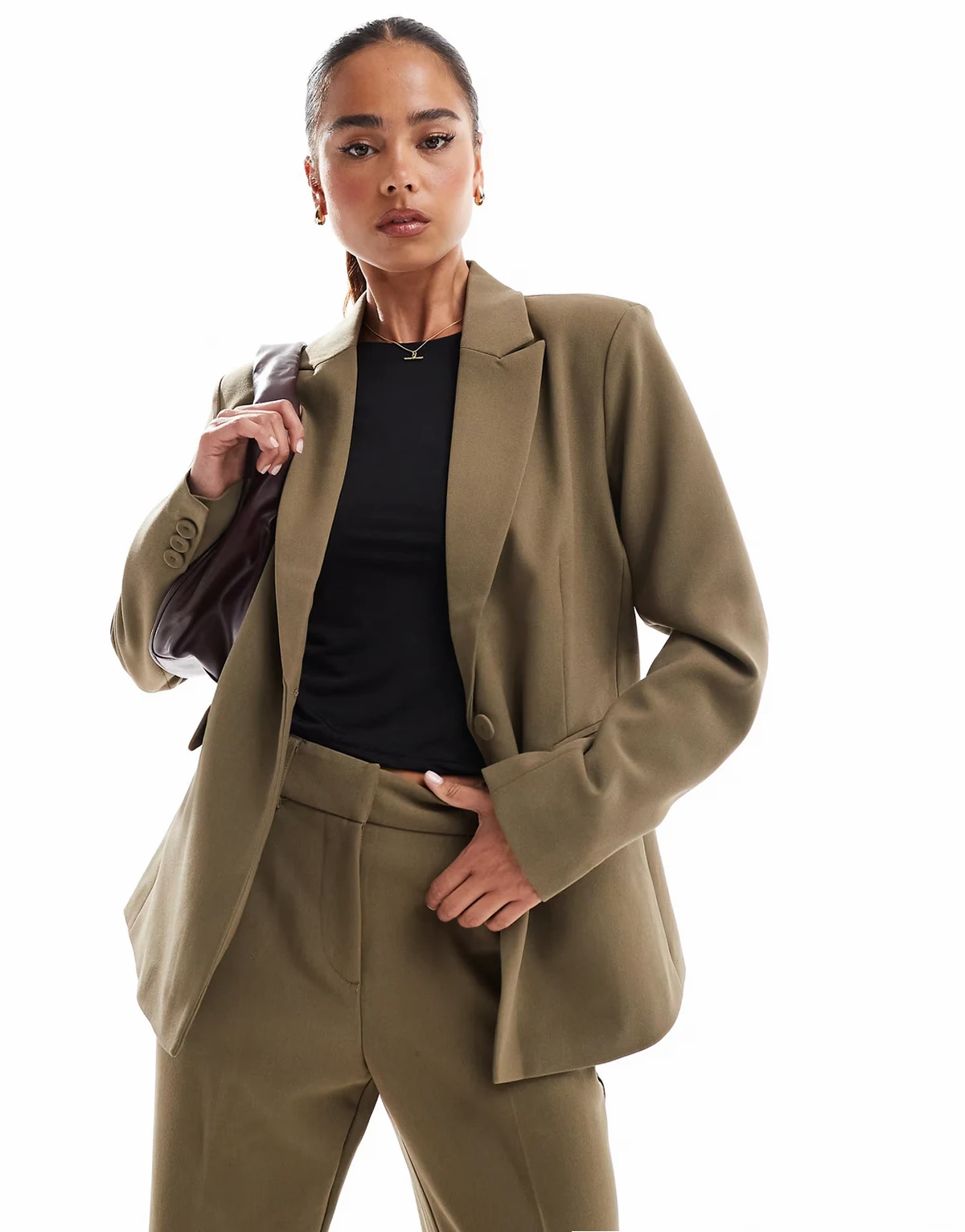 tailored single breasted blazer in taupe - part of a set