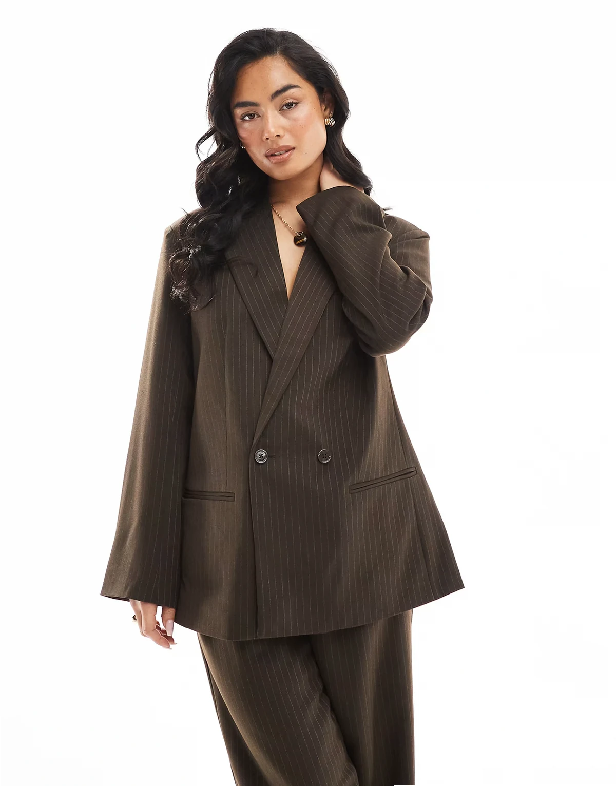 double breasted tailored blazer in chocolate brown pinstripe - part of a set