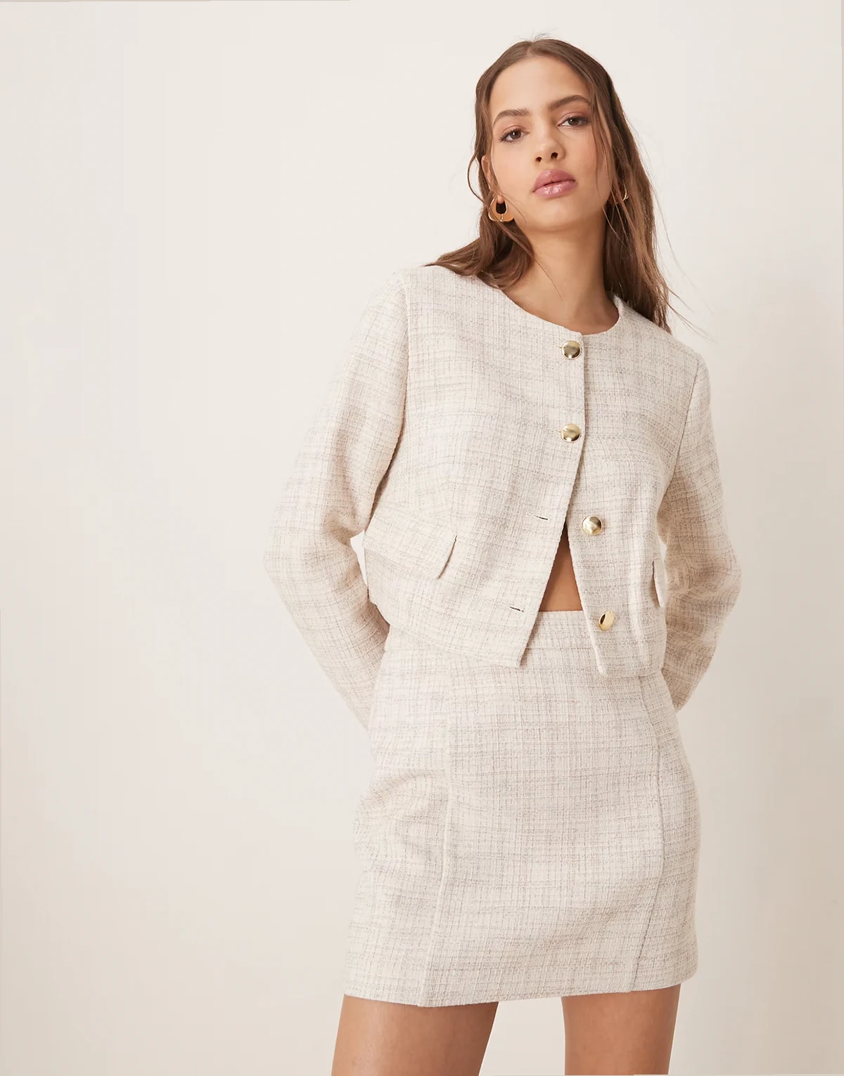 boucle boxy blazer in off white - part of a set
