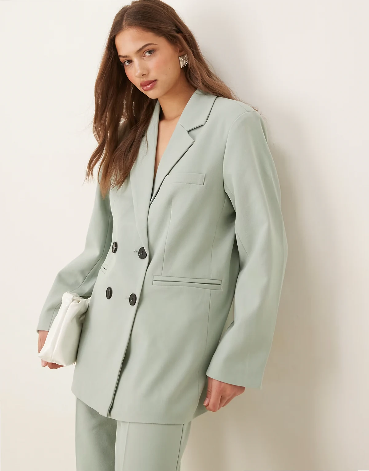 oversized double breasted tailored blazer in iceberg green - part of a set