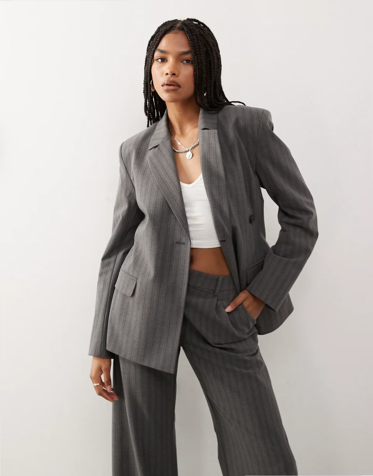 blazer in heather gray stripes - part of a set