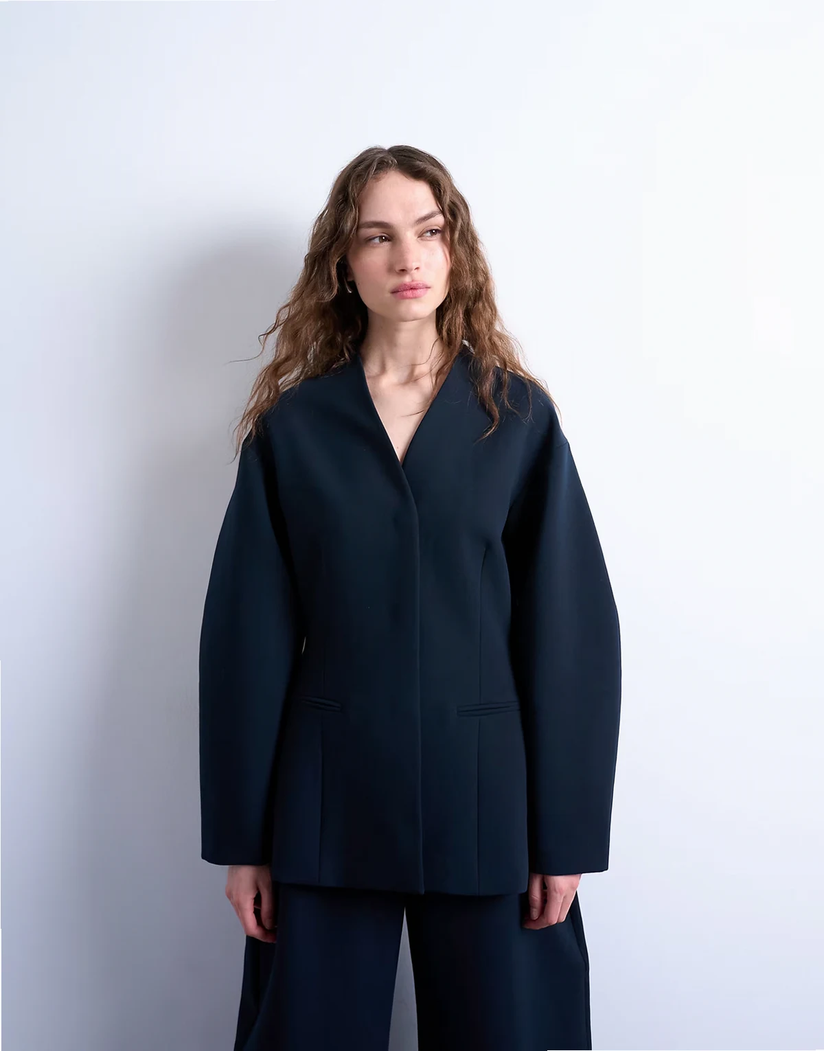 collarless structured blazer in navy