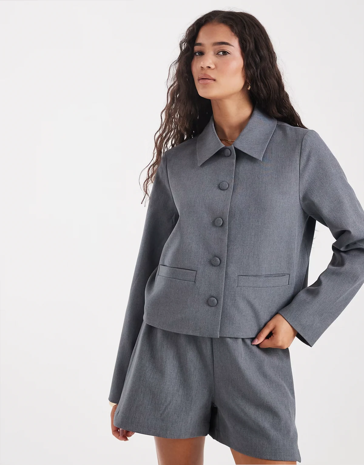 tailored dressy blazer in heather gray - part of a set