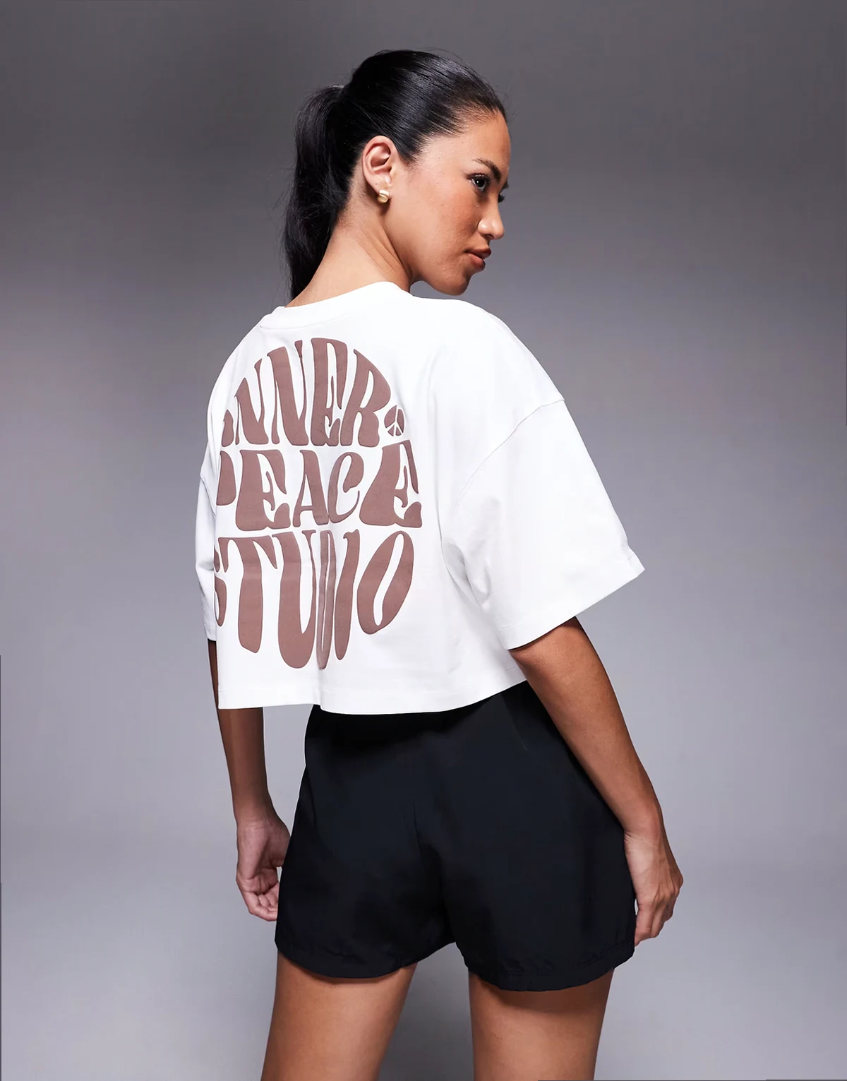 Icon heavyweight cotton cropped T-shirt with back print and quick dry finish in white