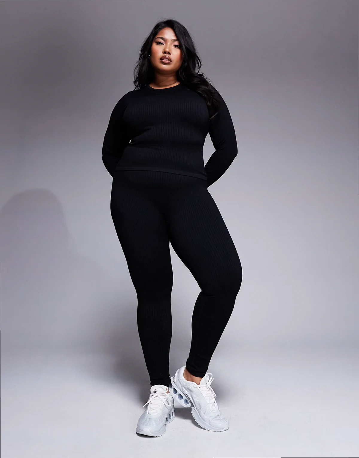 Curve Icon seamless ribbed long sleeve top in black