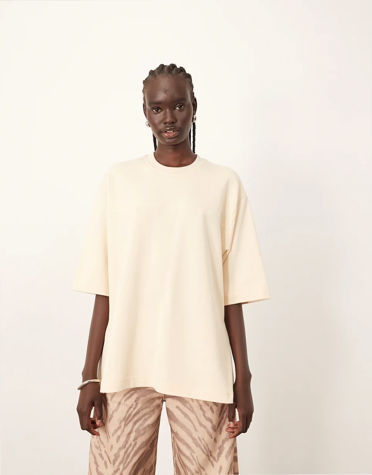 seam detailing heavyweight oversized t-shirt in ecru