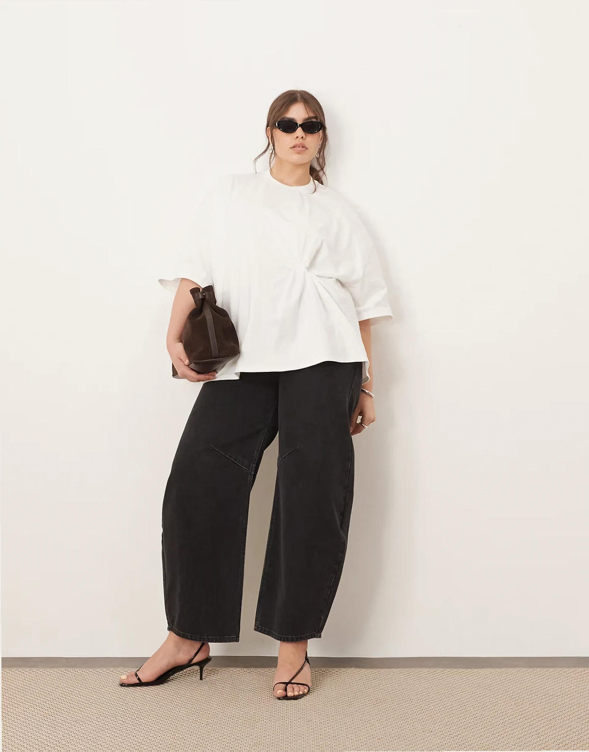 Curve jersey knot detail oversized t-shirt in white