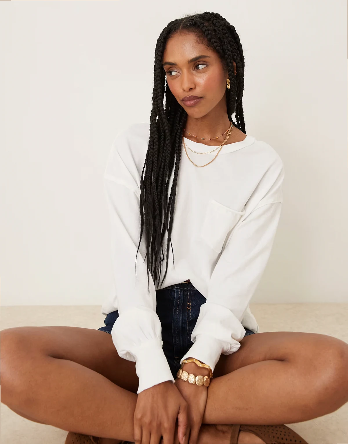 fade into you pocket detail long sleeve T-shirt in ivory