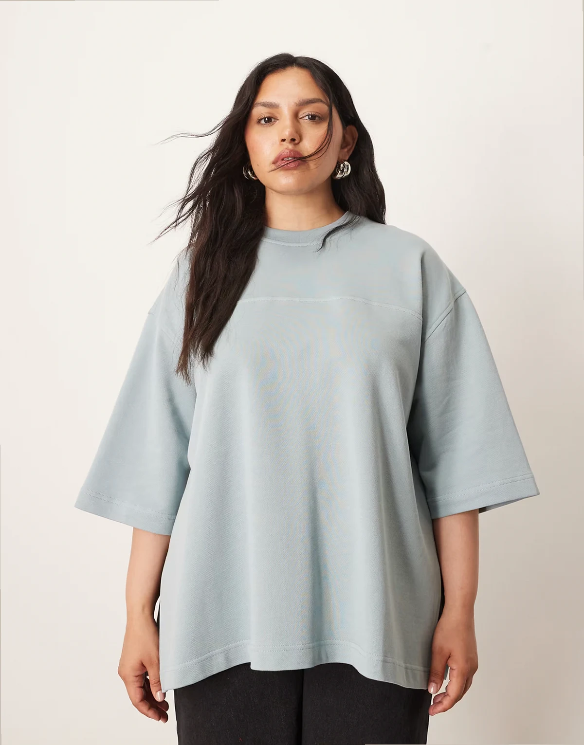 Curve seam detail heavyweight oversized T-shirt in blue