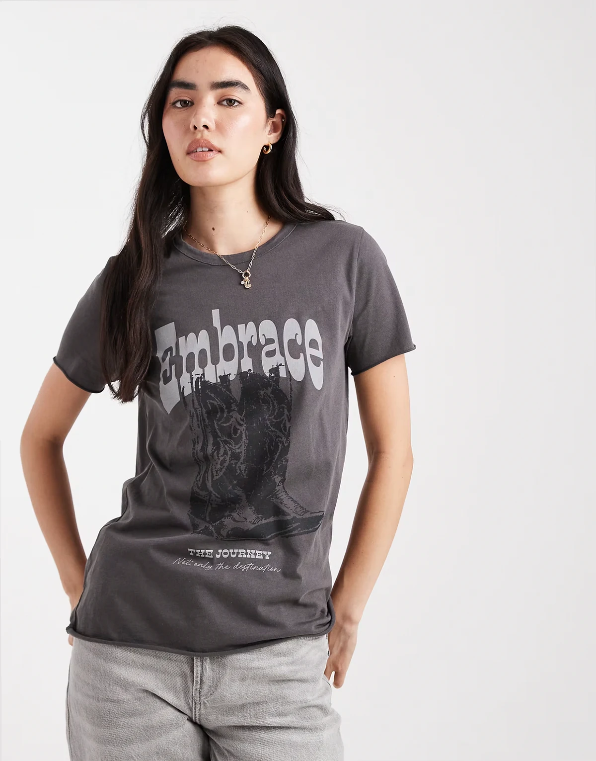 – T-Shirt in Grau mit Cowboystiefel-Print
