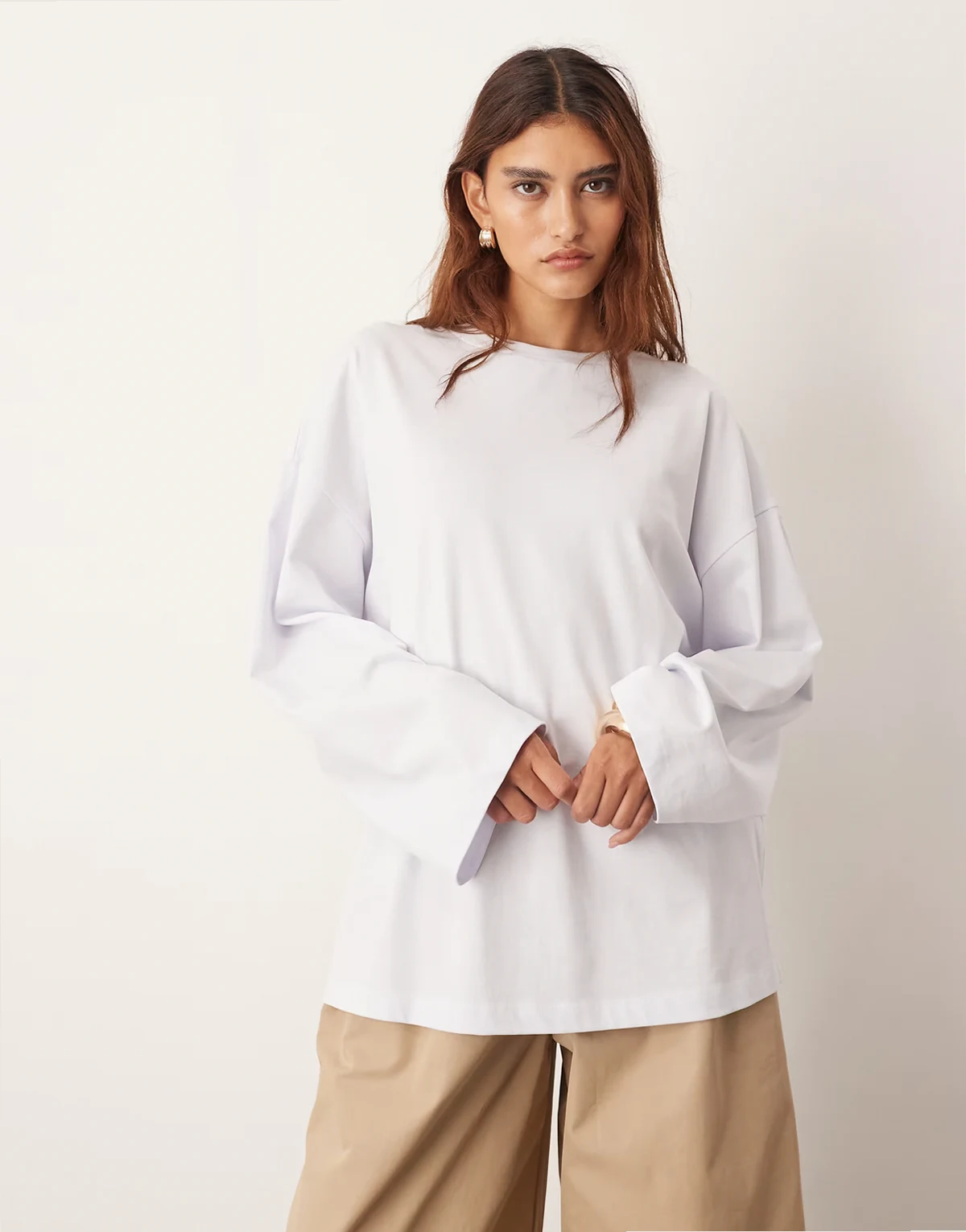cotton oversized long sleeve t-shirt in white